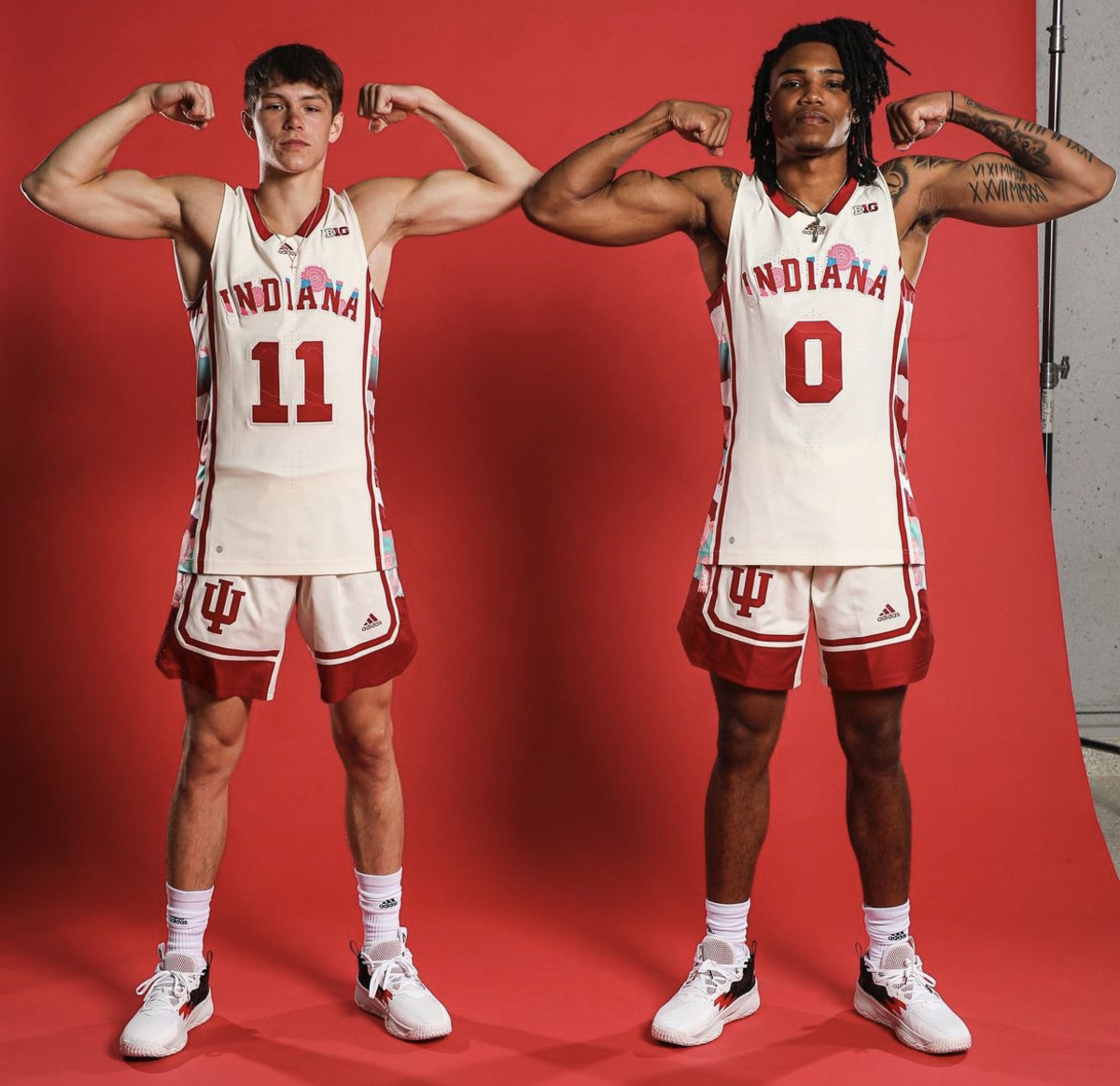 Gabe Cupps (left) and Jakai Newton (right) wear the cream and crimson during a visit to Indiana.