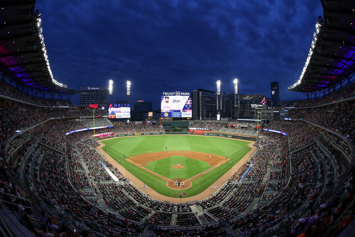Apr 21, 2023; Atlanta, Georgia, USA; A general view of Truist Park during a game between the Atlanta Braves and Houston Astros in the fourth inning.