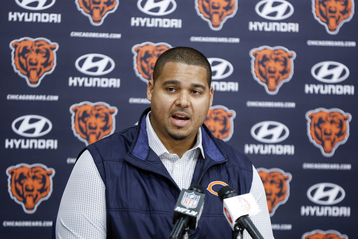 Chicago Bears general manager Ryan Poles speaks during a press conference
