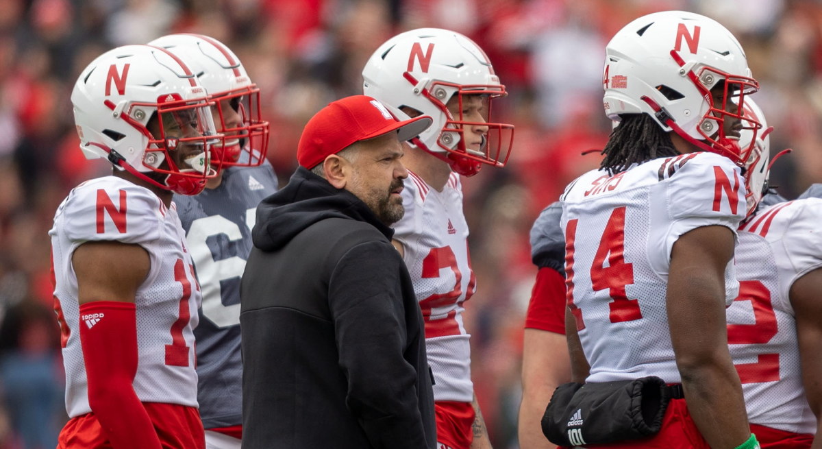 2023 Nebraska football spring game Matt Rhule and Jeff Sims with White team offense recropped