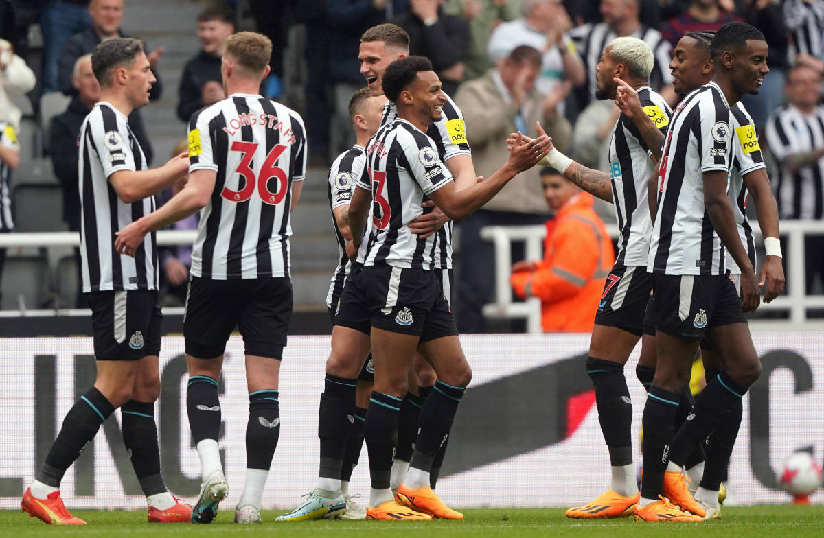 Newcastle United's players pictured celebrating during their 6-1 win over Tottenham in April 2023