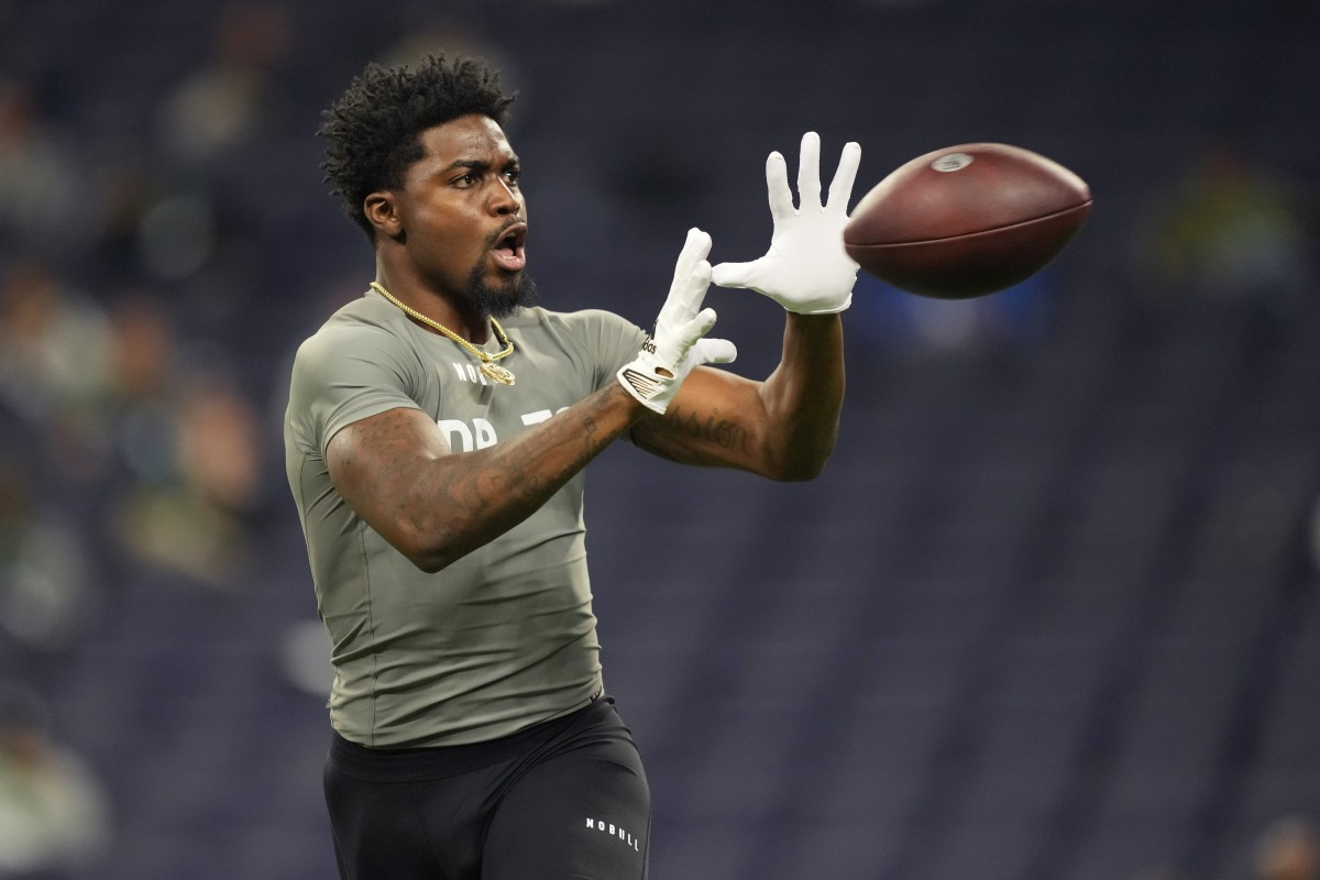 Mar 3, 2023; Indianapolis, IN, USA; Miami Fl defensive back Tyrique Stevenson (DB31) participates in drills at Lucas Oil Stadium. Mandatory Credit: Kirby Lee-USA TODAY Sports