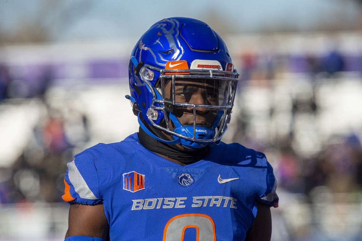 Dec 3, 2022; Boise, Idaho, USA; Boise State Broncos safety JL Skinner (0) prior to kick off of the first half of the Mountain West Championship game Fresno State Bulldogs versus the Boise State Broncos at Albertsons Stadium.