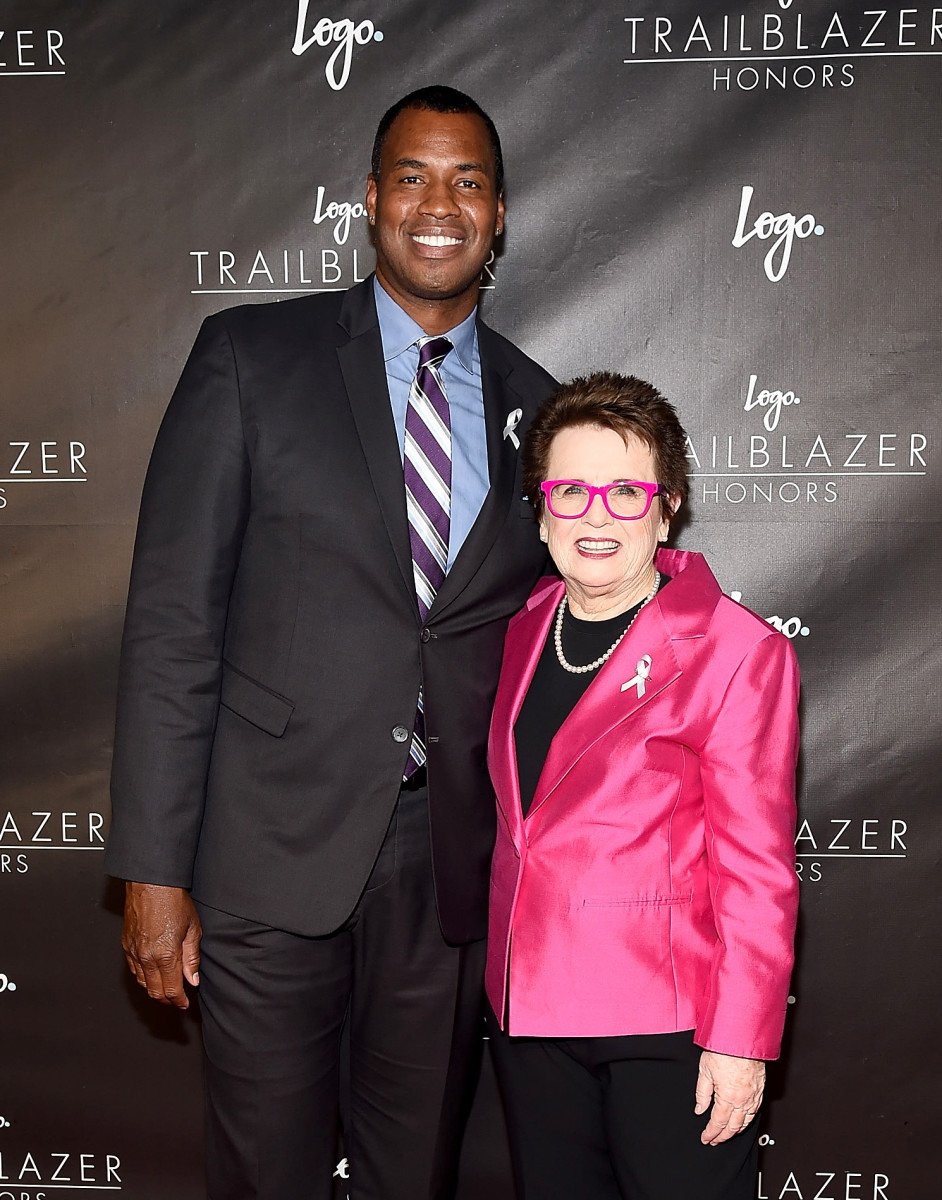 Jason Collins with Billie Jean King at the 2016 Logo Trailblazer Honors event.