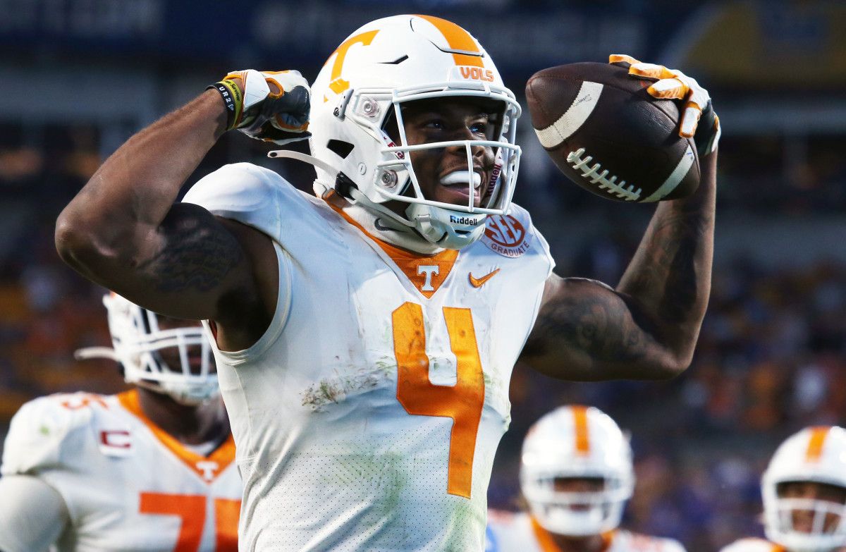 Cedric Tillman celebrates game-winning touchdown catch against Pittsburgh Panthers.