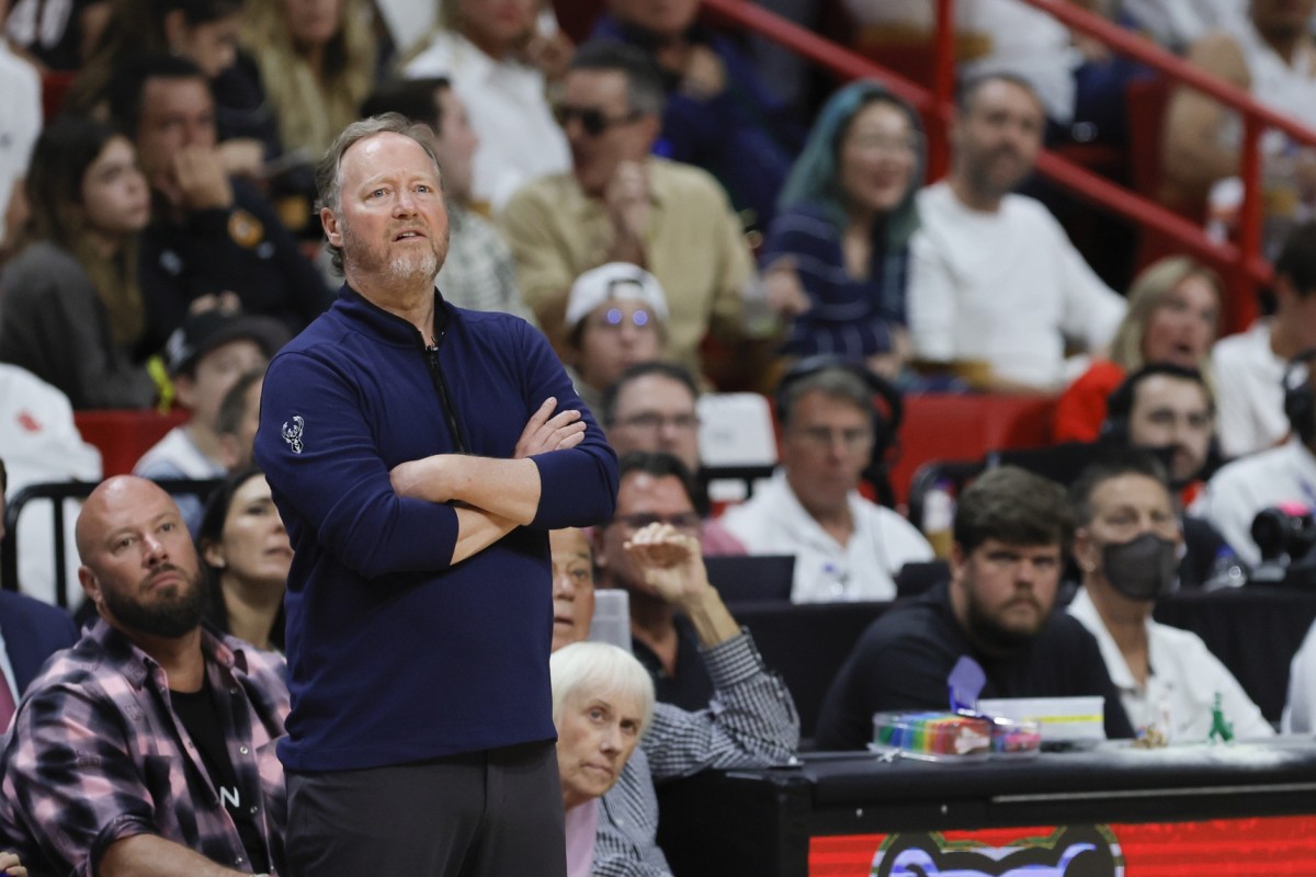 Milwaukee Bucks head coach Mike Budenholzer looks on from the sideline in the third quarter against the Miami Heat