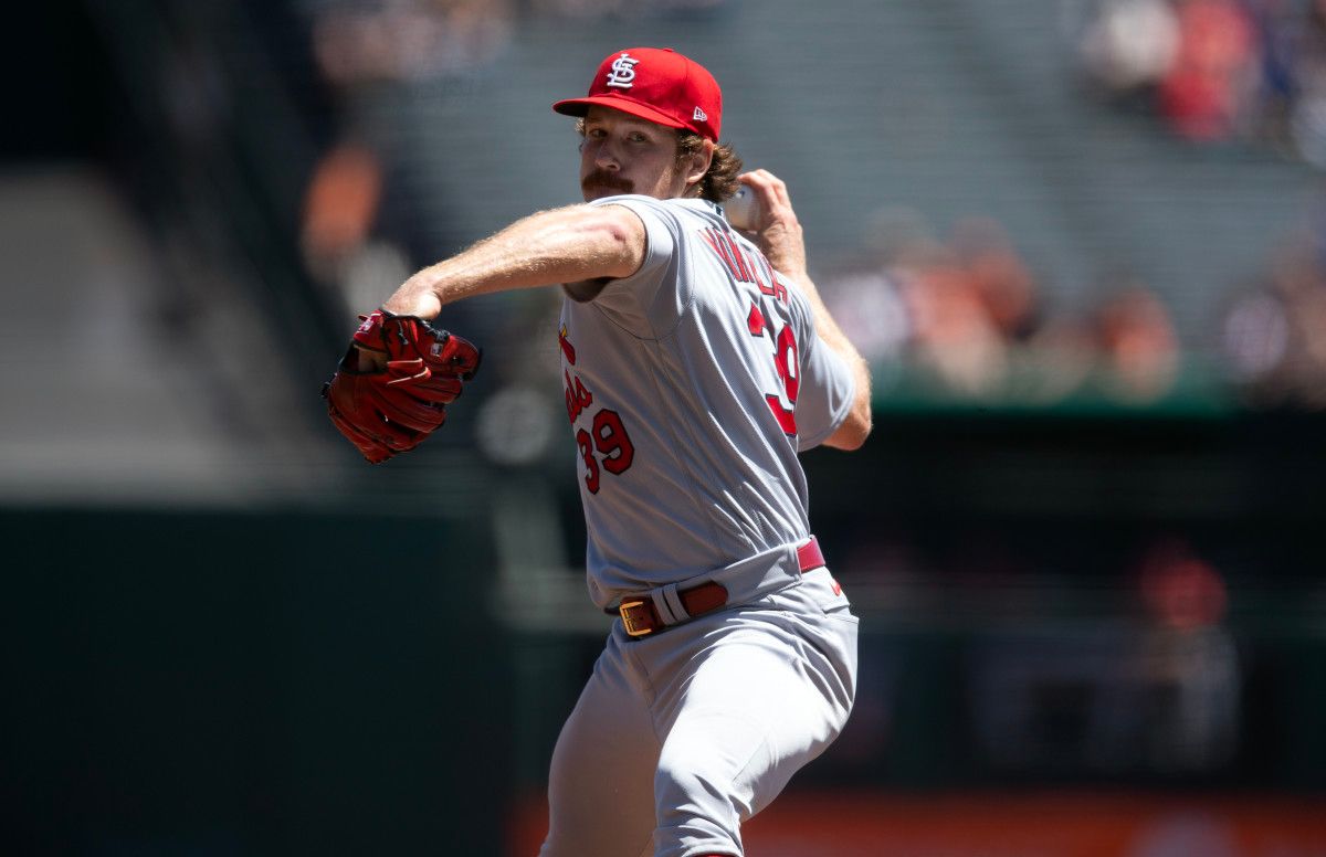 St. Louis Cardinals starting pitcher Miles Mikolas delivers a pitch against the SF Giants on April 27, 2023.