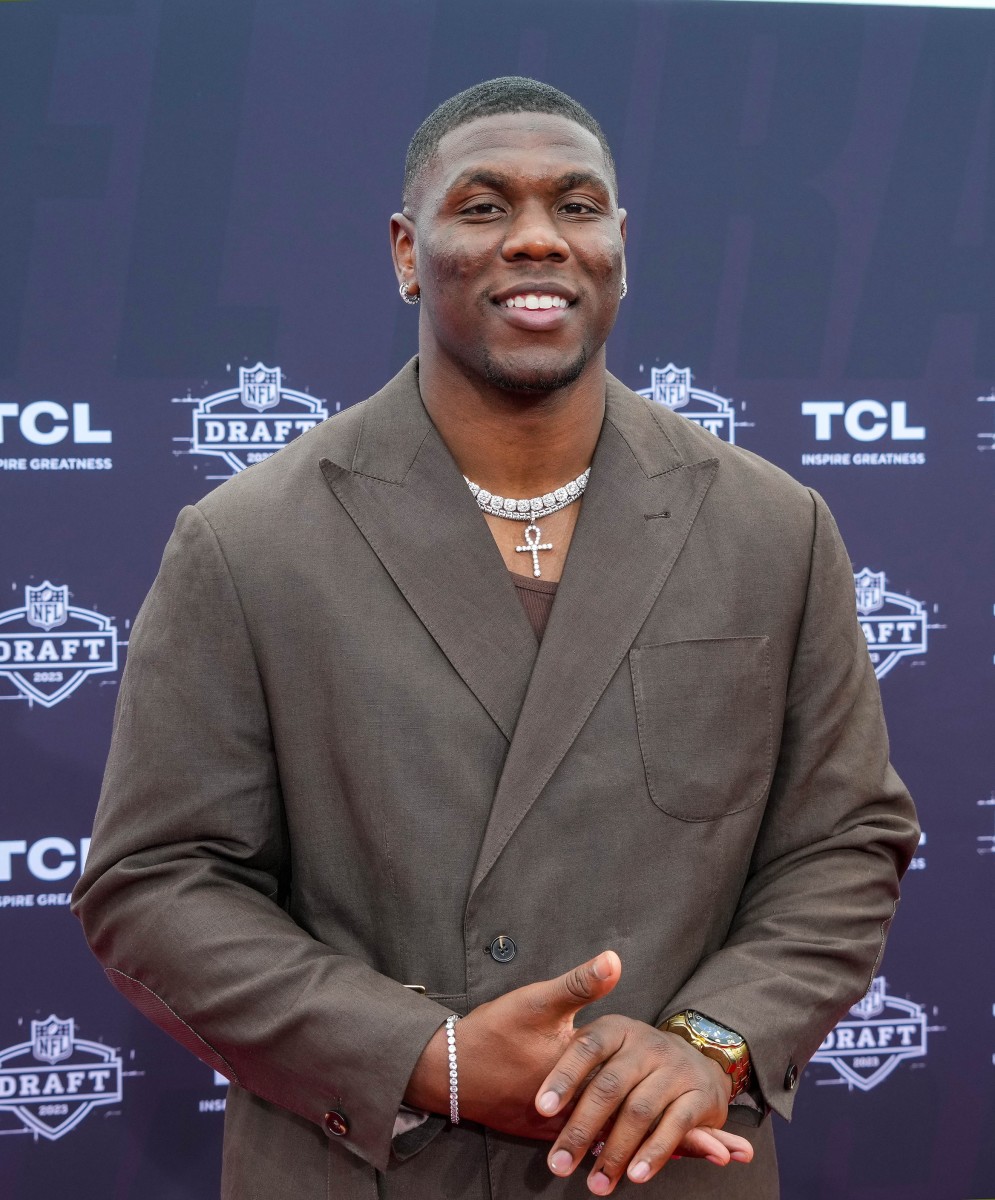 Georgia Tech defensive end Keion White walks the NFL Draft Red Carpet before the first round of the 2023 NFL Draft at Union Station.
