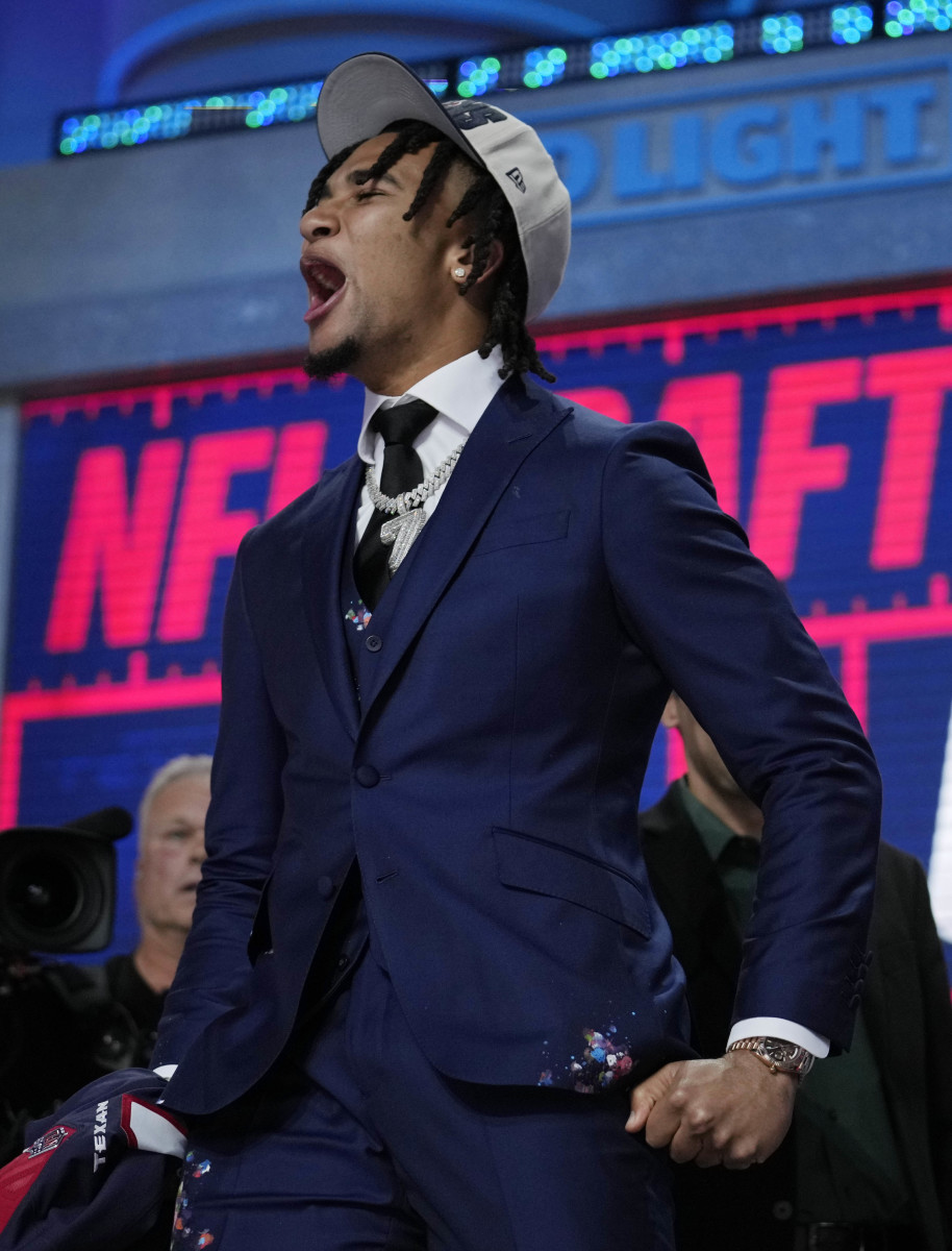 C.J. Stroud celebrates at the NFL draft.