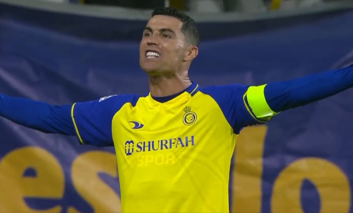 Cristiano Ronaldo pictured reacting angrily after being denied a penalty kick during Al Nassr's win over Al Raed in April 2023