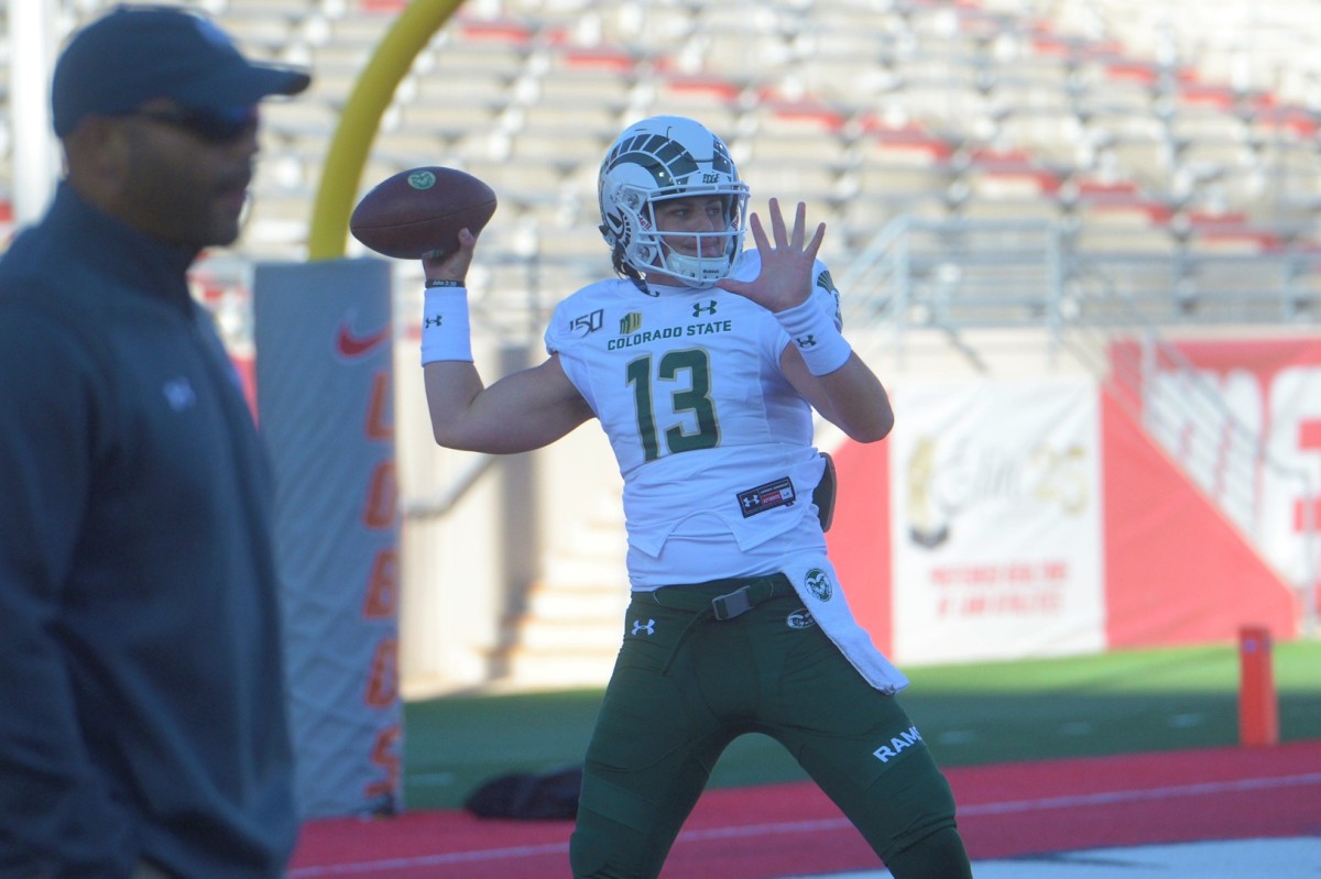 Colorado State football quarterback Judd Erickson during warmups on Friday, Oct. 11, 2019 before a game at New Mexico. Judd