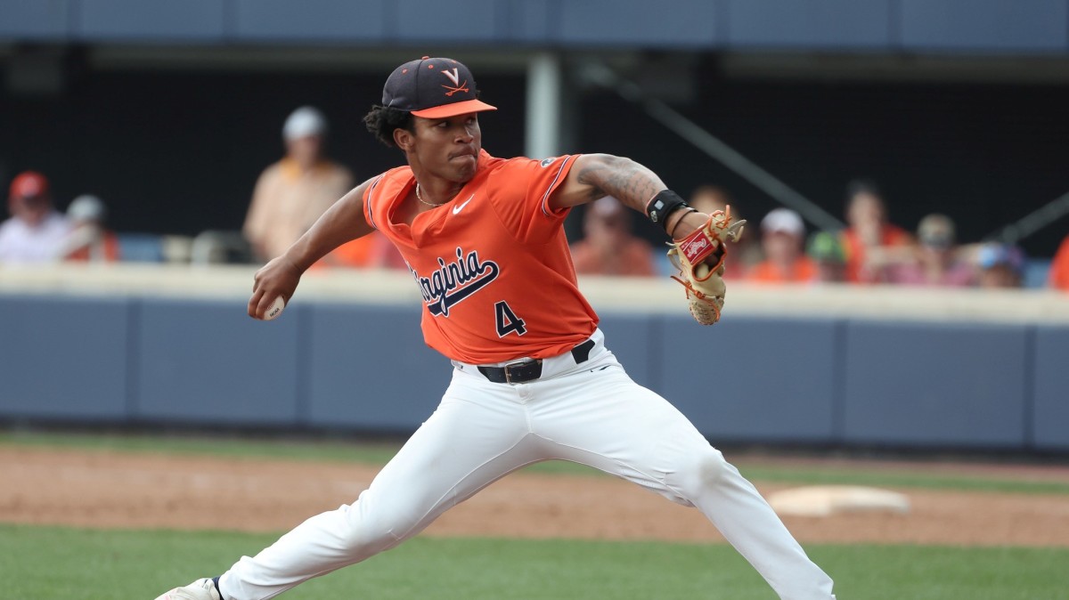 Jay Woolfolk delivers a pitch during the Virginia baseball game against Pittsburgh at Disharoon Park.