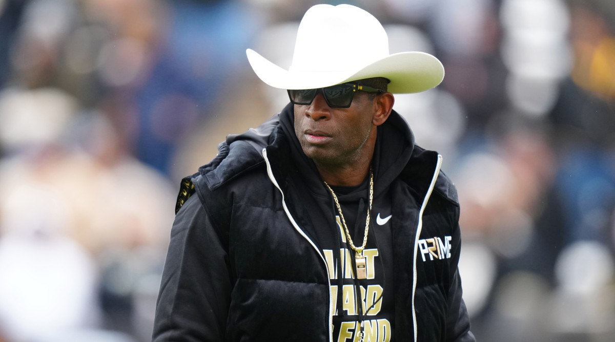 Colorado head coach Deion Sanders during the first half of the spring game at Folsom Field.
