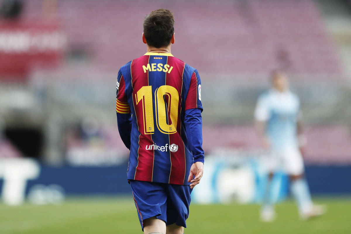 Lionel Messi pictured during Barcelona's 2-1 loss to Celta Vigo in May 2021, his final game for the club prior to his transfer to PSG