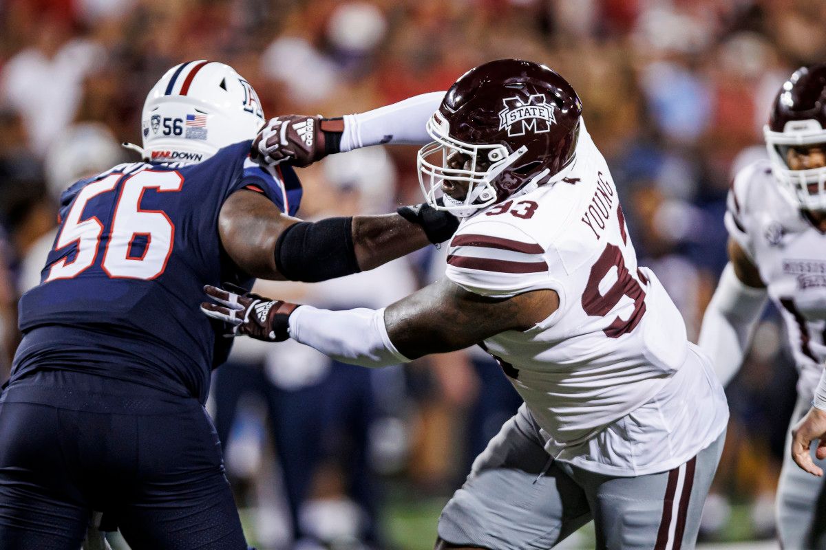 Cameron Young works off a block vs. Arizona