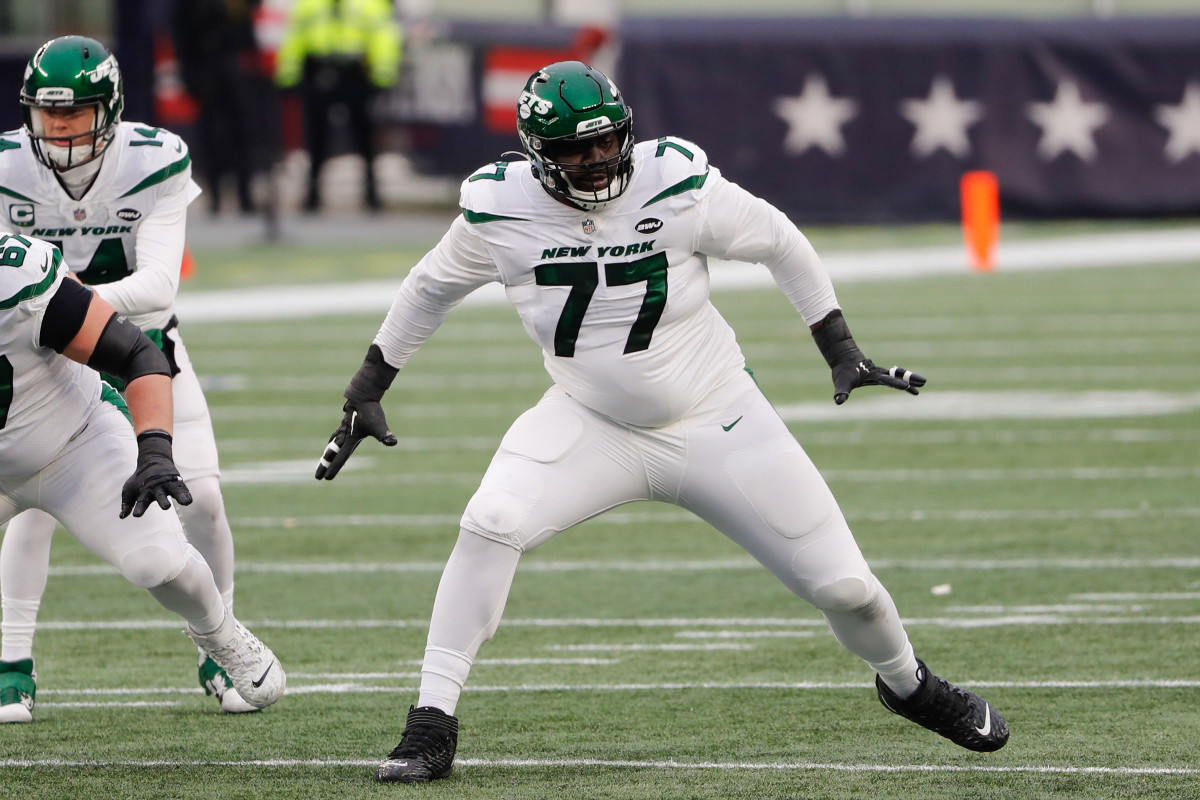 Jets tackle Mekhi Becton during the 2020 NFL regular season finale