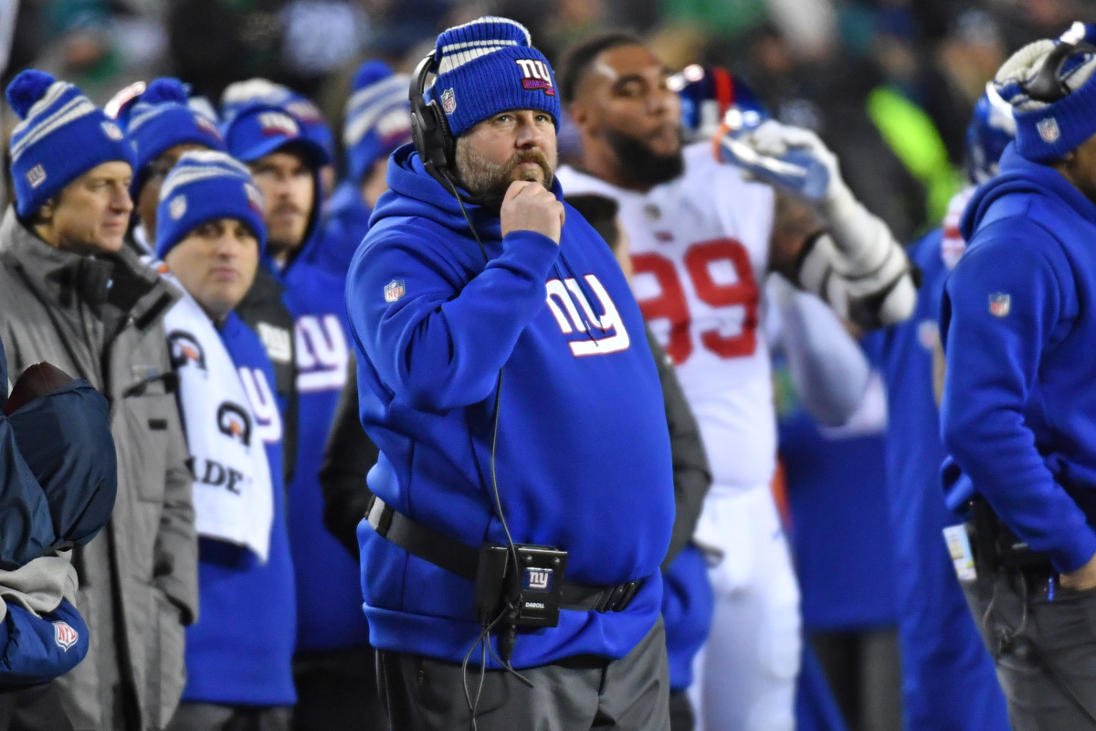 Jan 21, 2023; Philadelphia, Pennsylvania, USA; New York Giants head coach Brian Daboll looks on during the fourth quarter against the Philadelphia Eagles during an NFC divisional round game at Lincoln Financial Field.