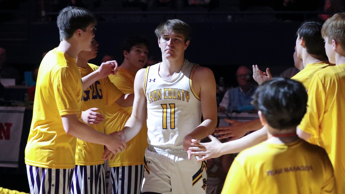 Lyon County's Travis Perry (11) is introduced before their game against Newport in the Sweet 16 tournament at Rupp Arena in Lexington, Ky. on Mar. 16, 2023.