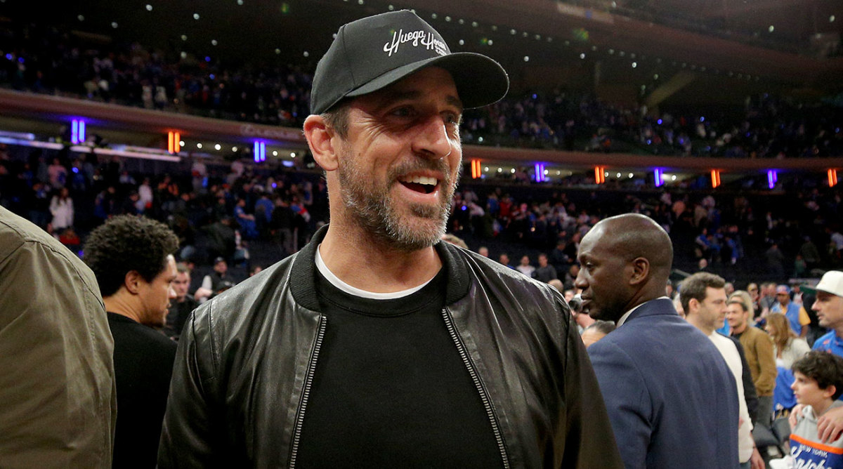 Aaron Rodgers at a Knicks playoff game in Madison Square Garden