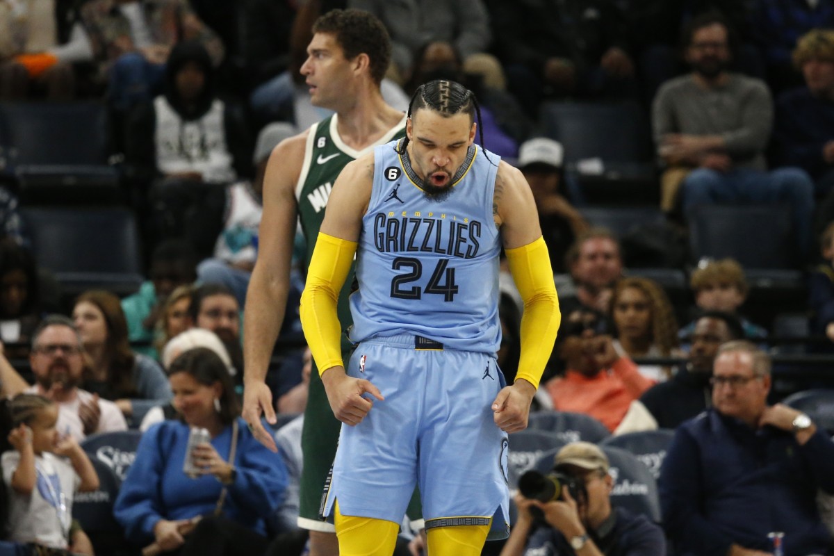 Memphis Grizzlies forward Dillon Brooks (24) reacts during the second half against the Milwaukee Bucks