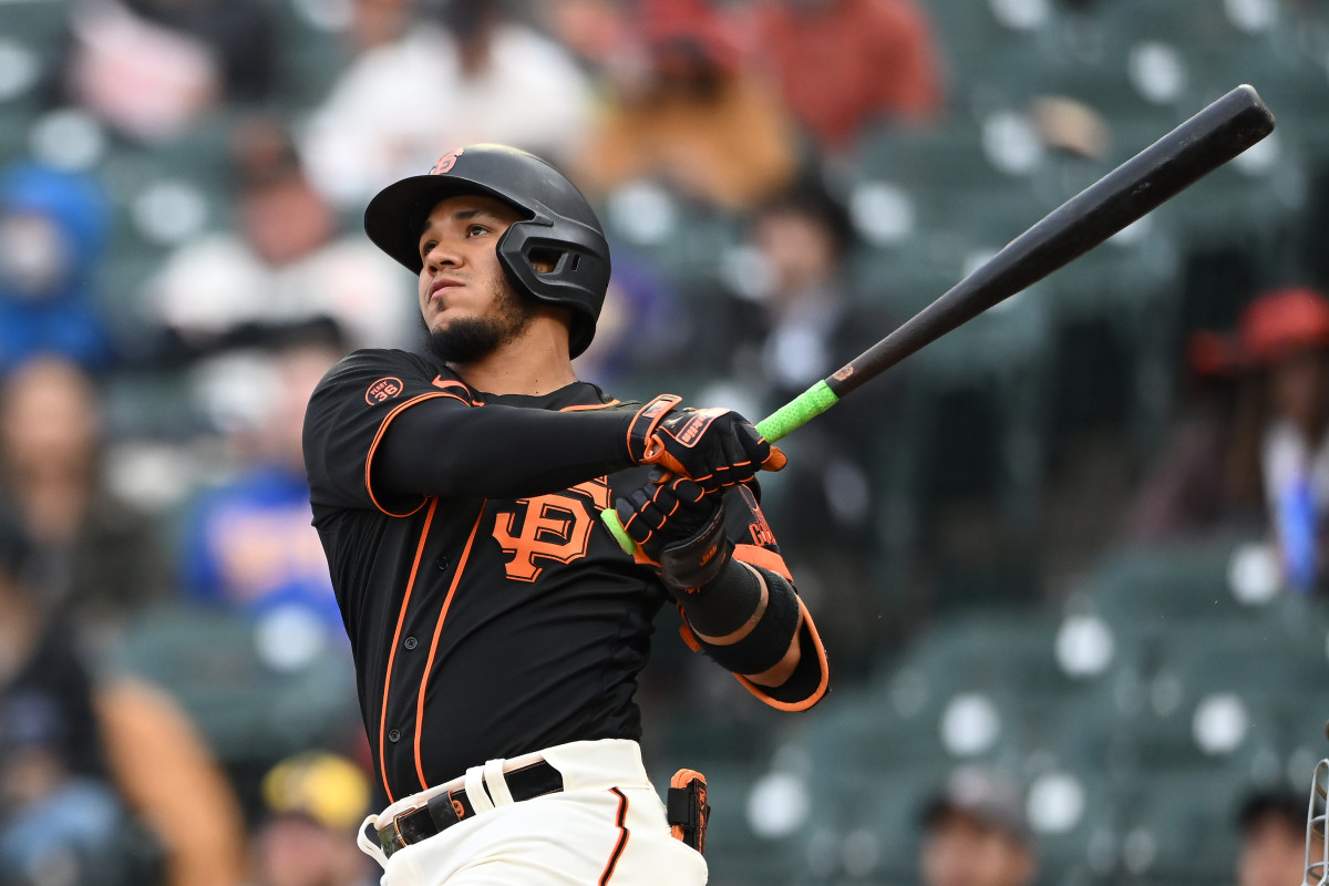 SF Giants infielder Thairo Estrada reacts after hitting a two run home run against the Milwaukee Brewers on May 6, 2023.