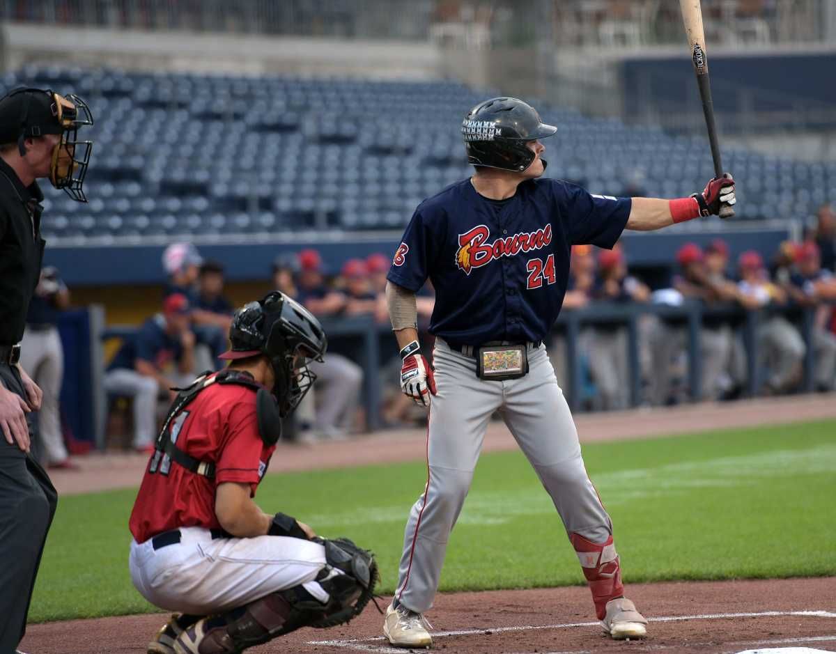 Former Worcester Academy standout Matt Shaw of Brimfield waits for a pitch during Monday's game during the 2022 Cape Cod League.
