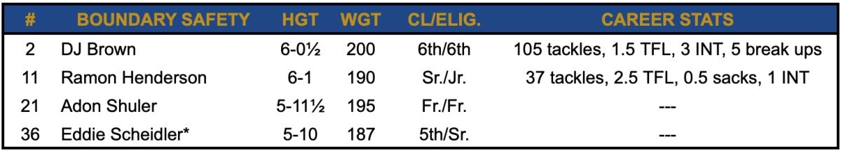 2023 Boundary Safety Depth Chart