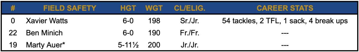 2023 Field Safety Depth Chart