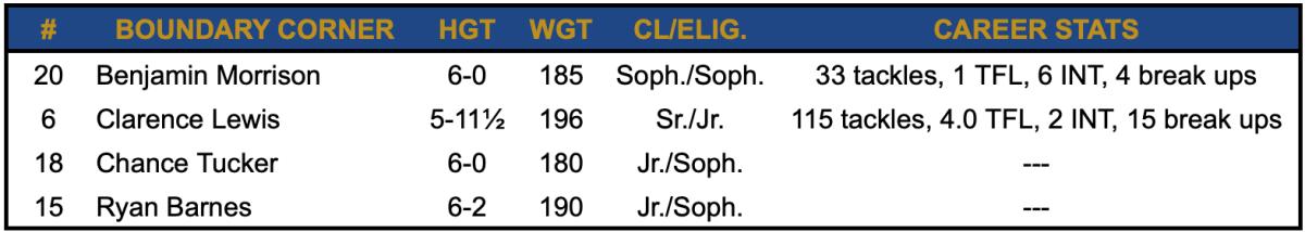 2023 Boundary Corner Depth Chart