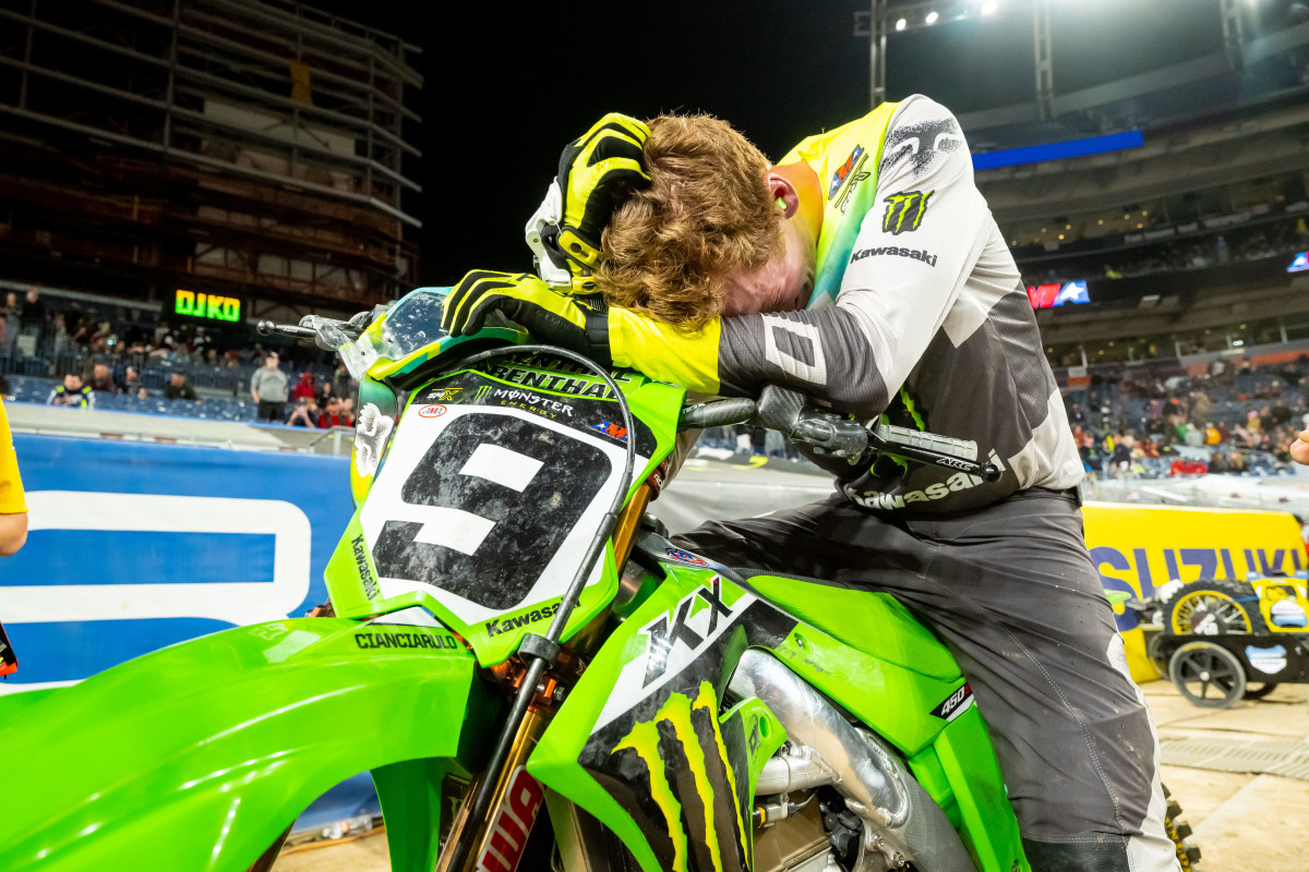 Third-place finisher Adam Cianciarulo gets emotional after earning his first podium in nearly 2 1/2 seasons. Photo courtesy Feld Motor Sports.