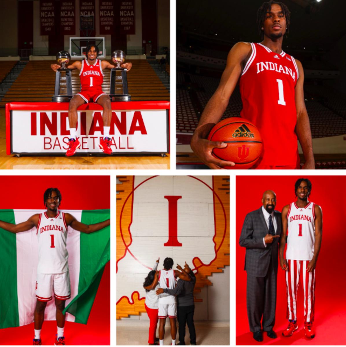 Mackenzie Mgbako, a five-star recruit in the class of 2023, dons an Indiana uniform during his visit over the weekend.