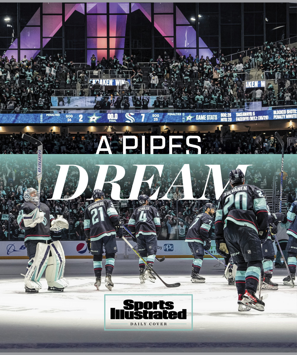 The Kraken celebrate after a home playoff win.