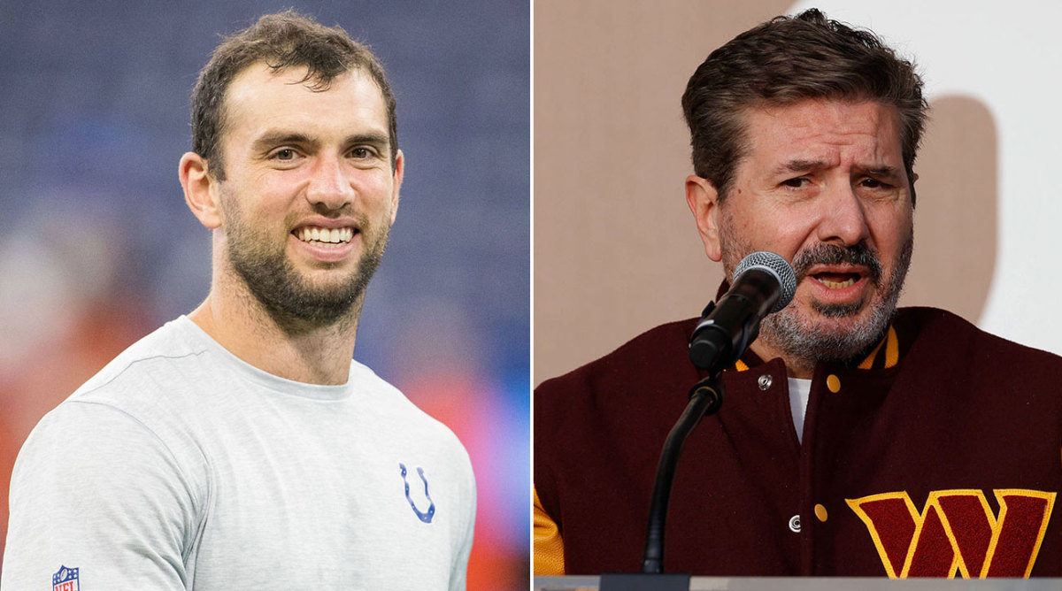 Separate photos of Andrew Luck and Dan Snyder