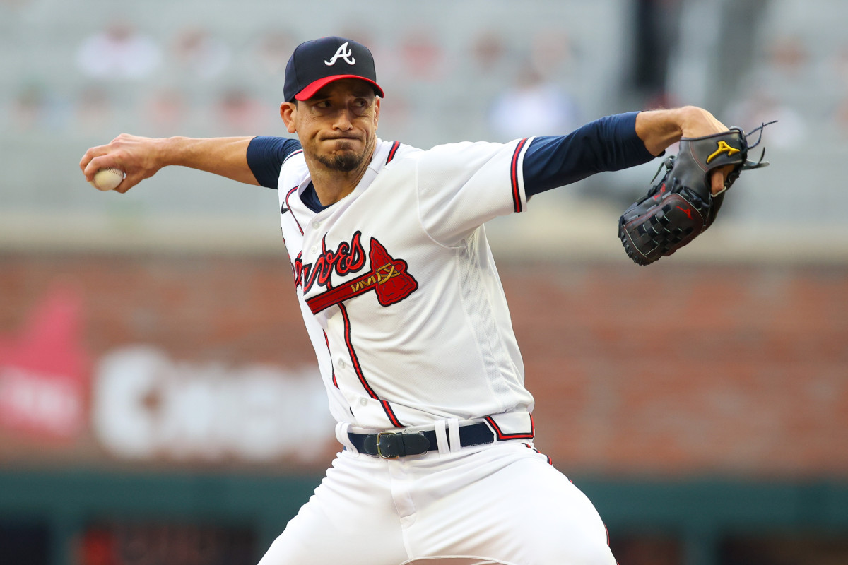 May 9, 2023; Atlanta, Georgia, USA; Atlanta Braves starting pitcher Charlie Morton (50) throws against the Boston Red Sox in the first inning at Truist Park. Mandatory Credit: Brett Davis-USA TODAY Sports