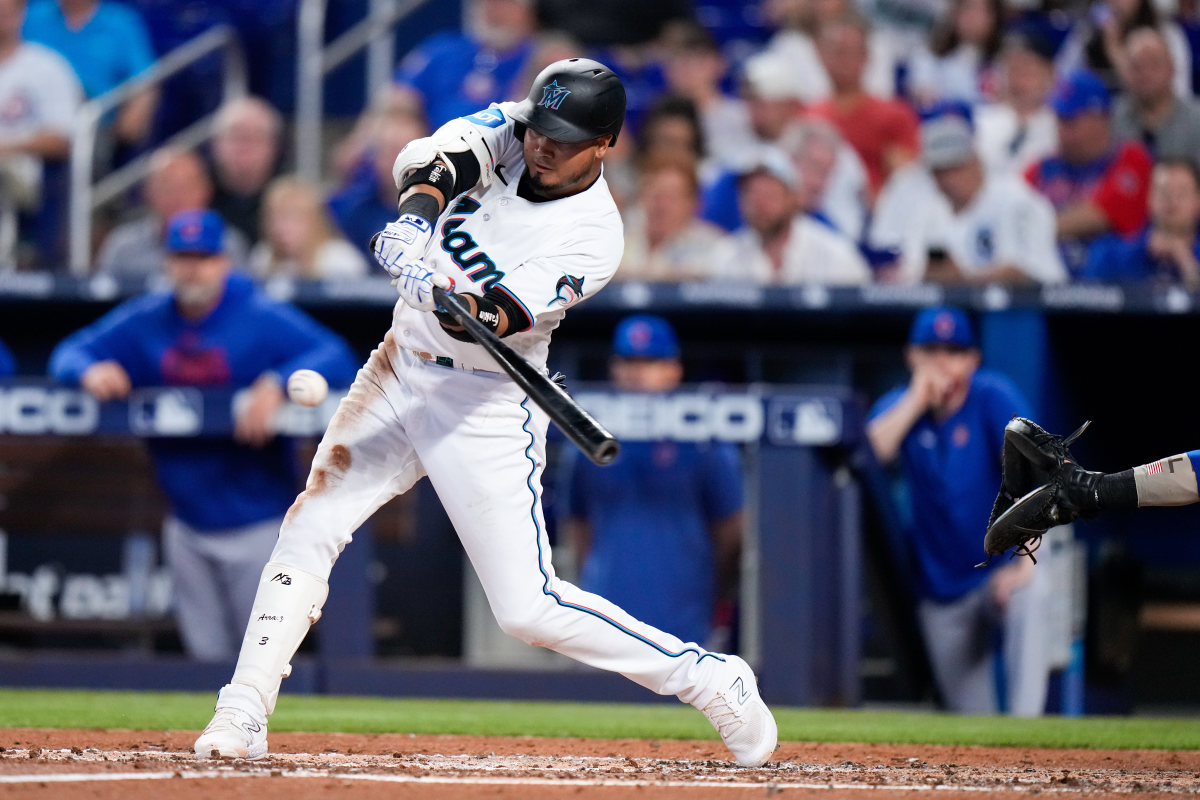 Miami Marlins second baseman Luis Arraez swings his bat