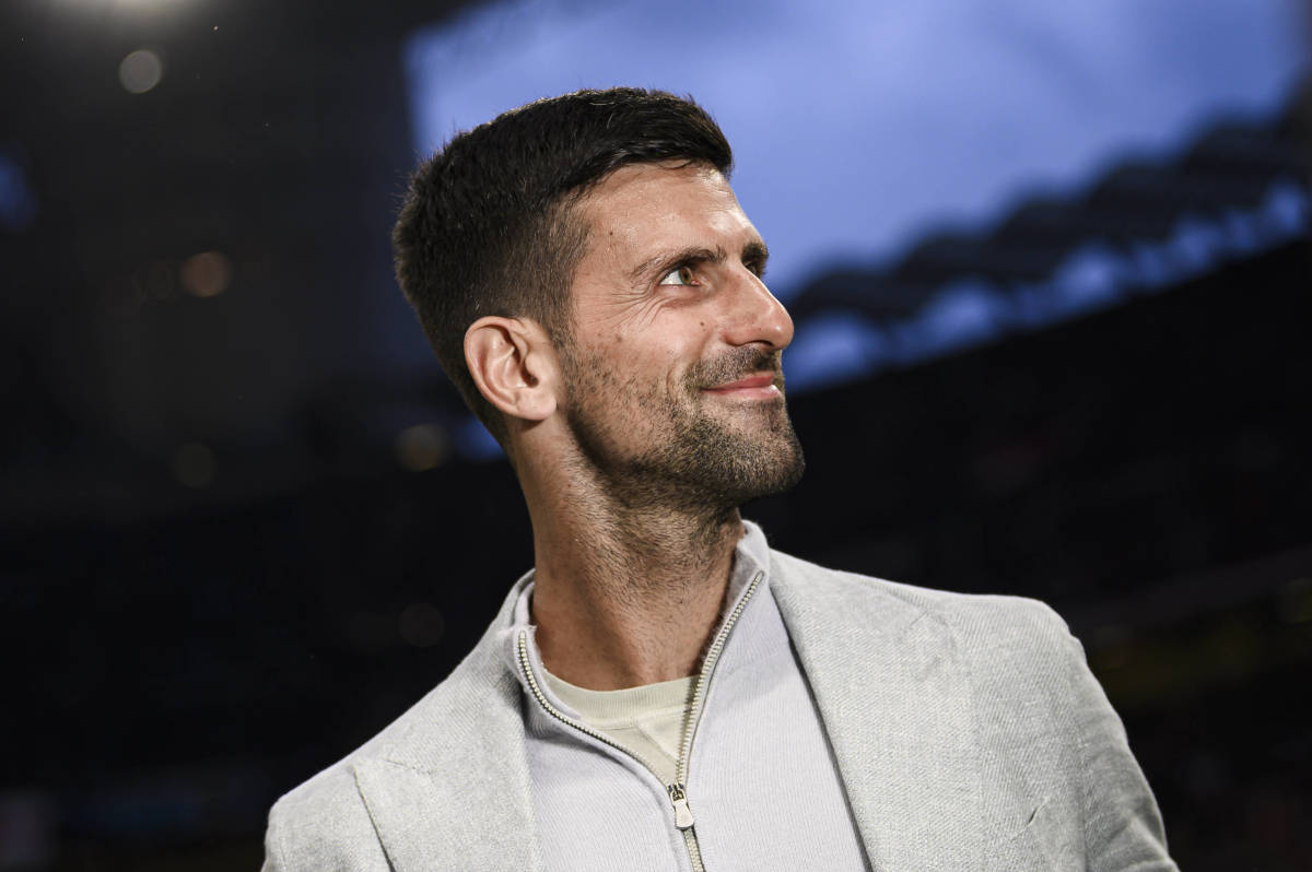 Tennis player Novak Djokovic pictured at the San Siro ahead of AC Milan's home game against Inter Milan in the first leg of their Champions League semi-final in May 2023