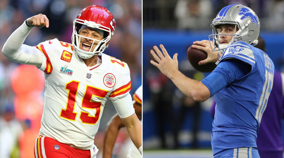 The Chiefs' Patrick Mahomes and the Lions' Jared Goff will square off against each other in the NFL opener Sept. 7 at Arrowhead Stadium in Kansas City.