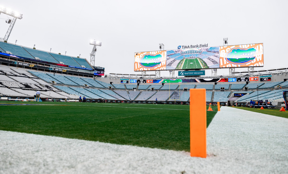 The field before the game between the Georgia Bulldogs and Florida Gators at TIAA Bank Field in Jacksonville.