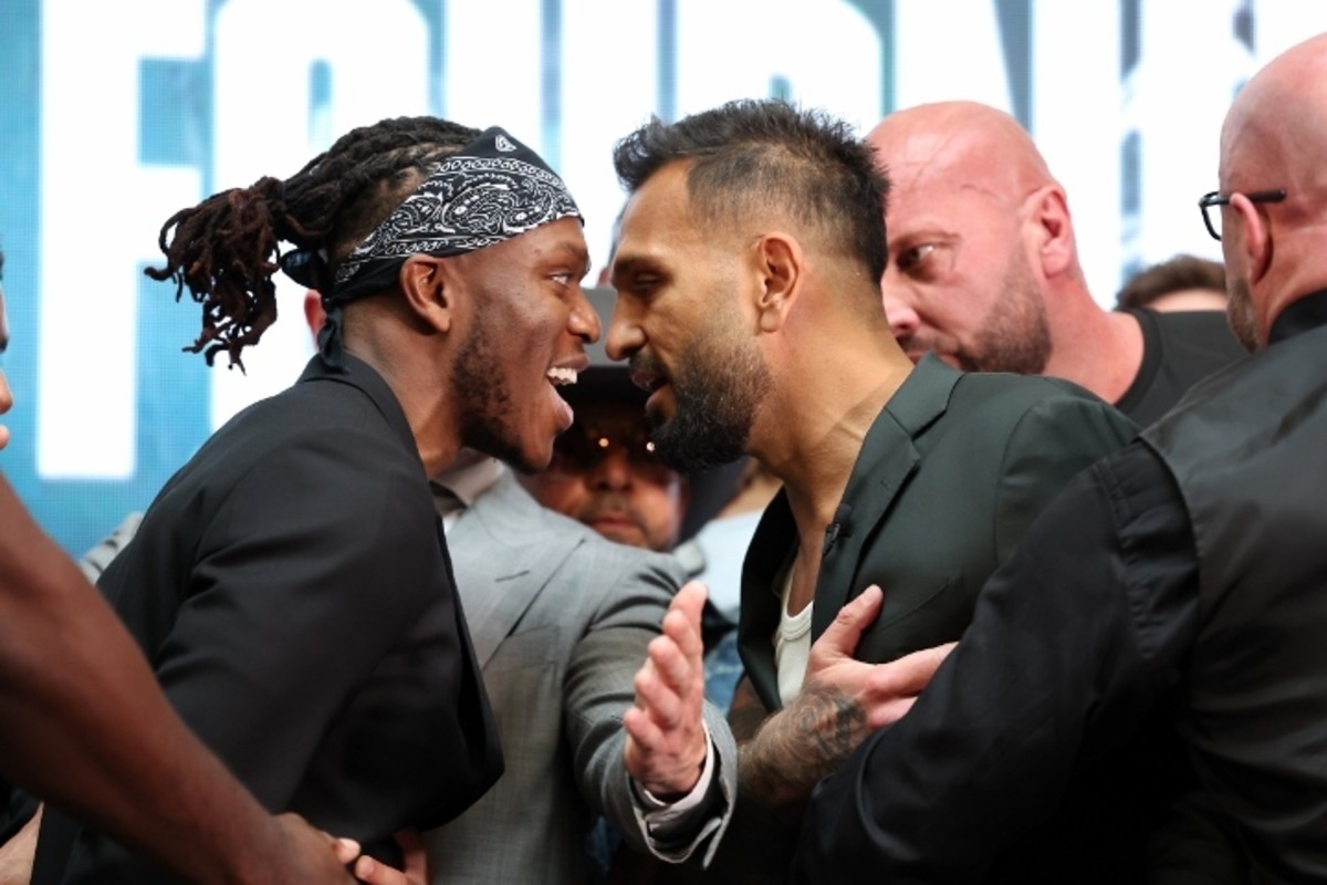 KSI and Joe Fournier have an intense staredown ahead of their Misfits Boxing 007 fight on DAZN PPV.