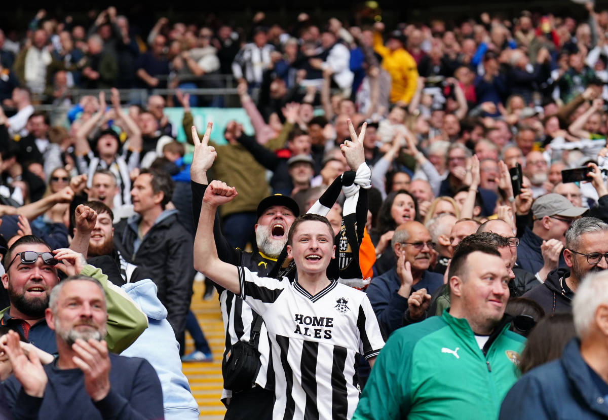 Fans of Notts County pictured at Wembley Stadium during the 2022/23 National League playoff final