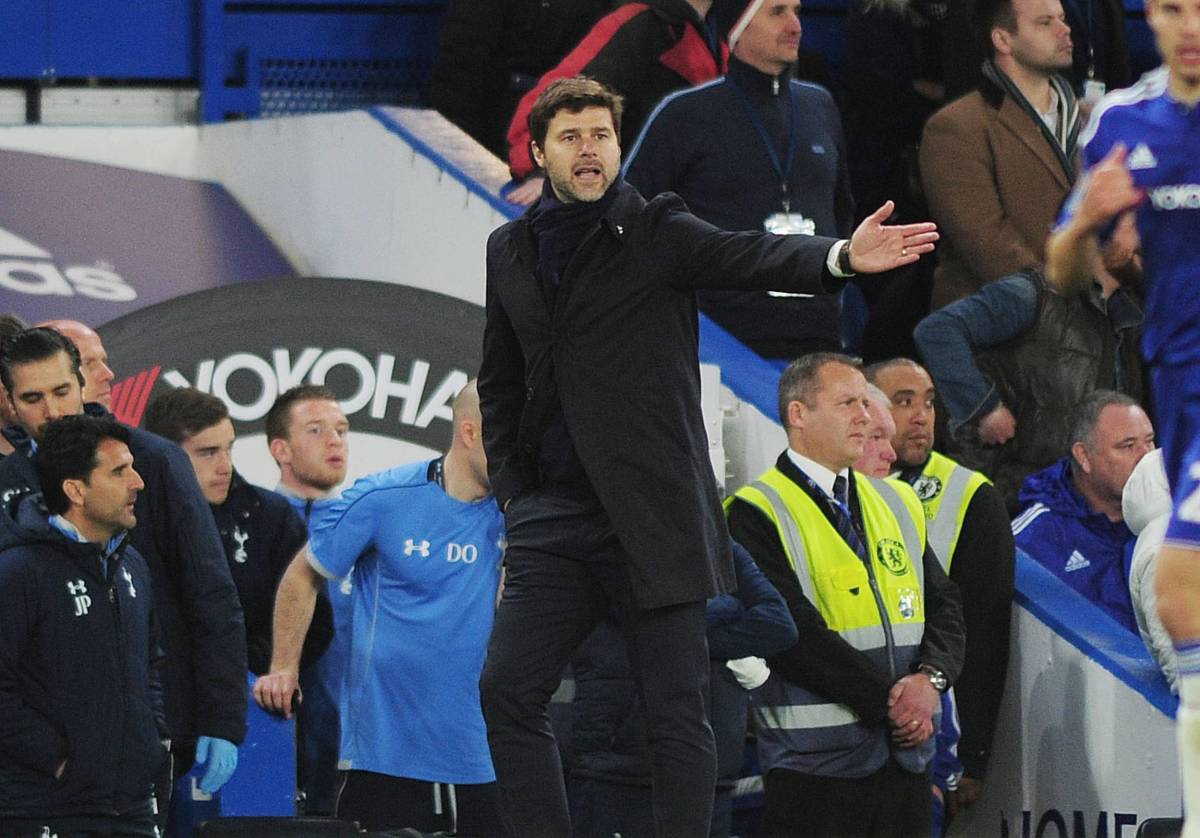 Mauricio Pochettino pictured at Stamford Bridge in 2016 during a Premier League game between Chelsea and Tottenham