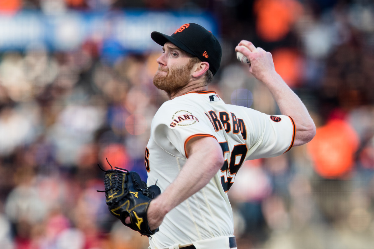 SF Giants relief pitcher John Brebbia throws a pitch during the seventh inning at Oracle Park (2023).