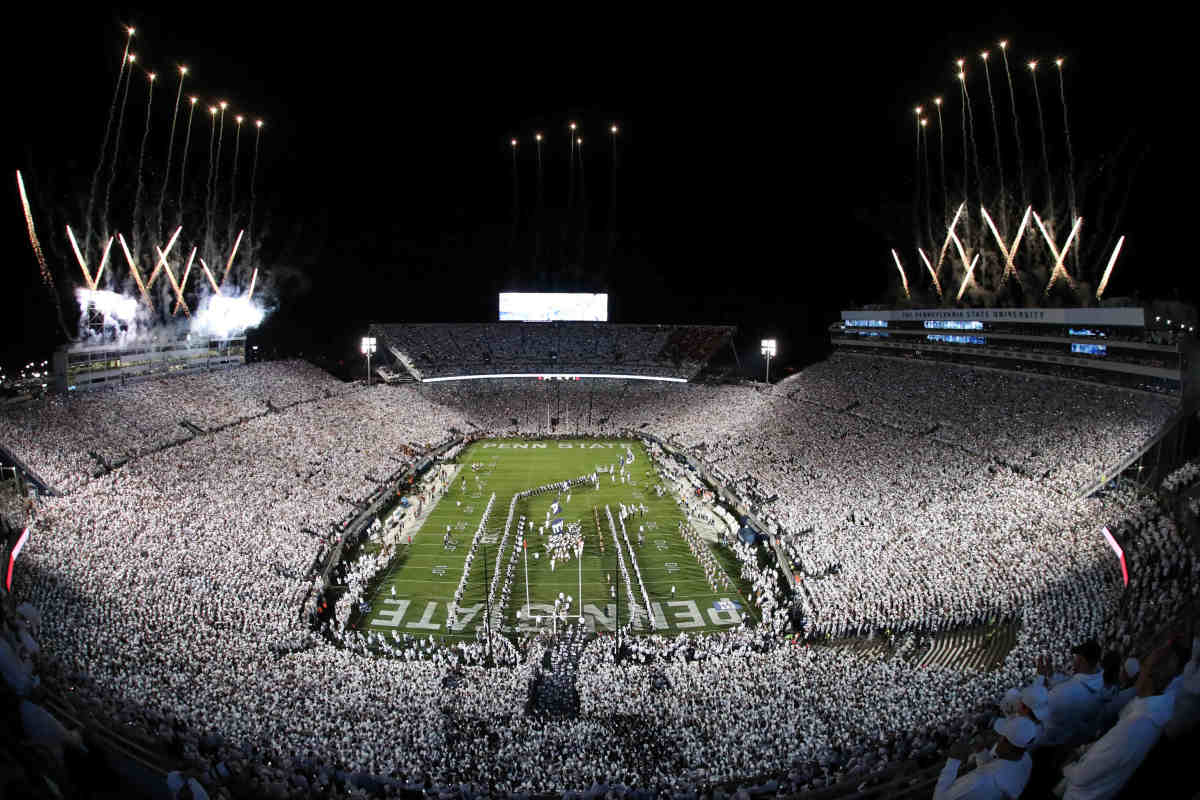 Penn State's Beaver Stadium lights up prior to the Nittany Lions' 2022 White Out game.