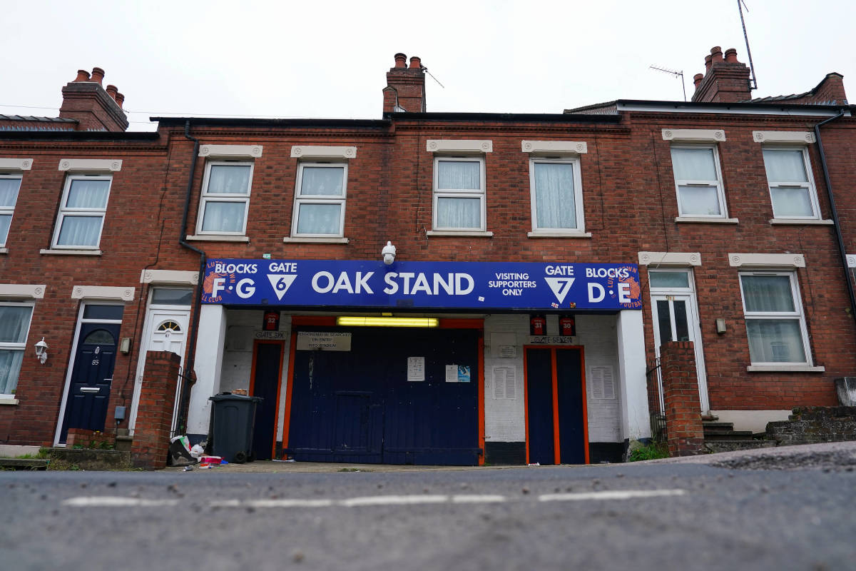 A general view of the entrance where away supporters enter Luton Town's Kenilworth Road stadium