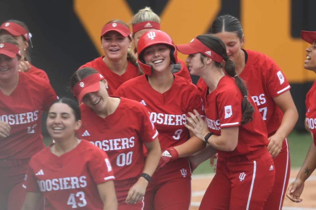Indiana freshman Taryn Kern (9) is all smiles after hitting a home run during the NCAA Tournament in Knoxville, Tenn. (USA TODAY Sports)