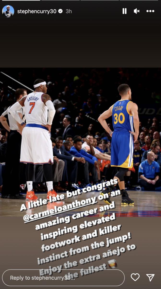Steph Curry's Instagram story to Carmelo Anthony