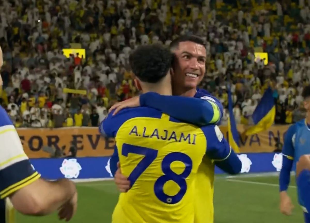 Ali Lajami and Cristiano Ronaldo pictured hugging after Al Nassr's 3-2 win over Al Shabab in May 2023