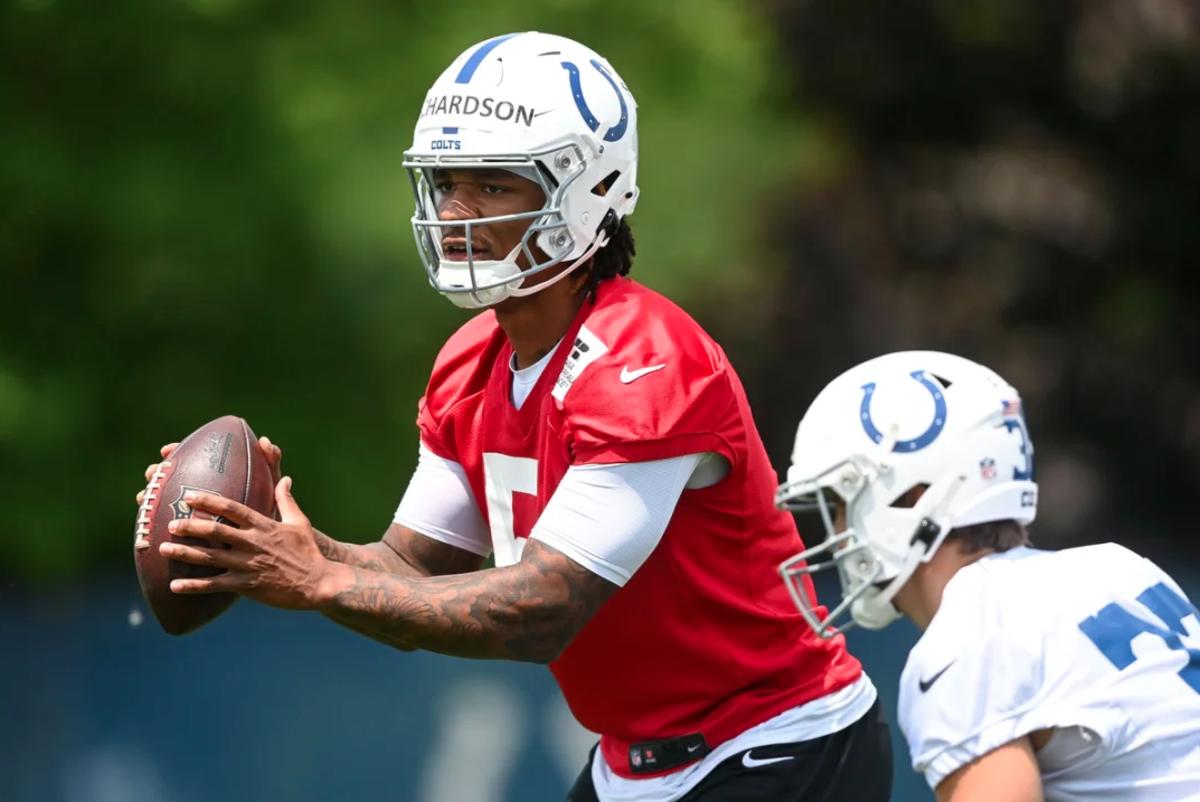 Indianapolis Colts quarterback Anthony Richardson. Players train during Phase III of offseason workouts.