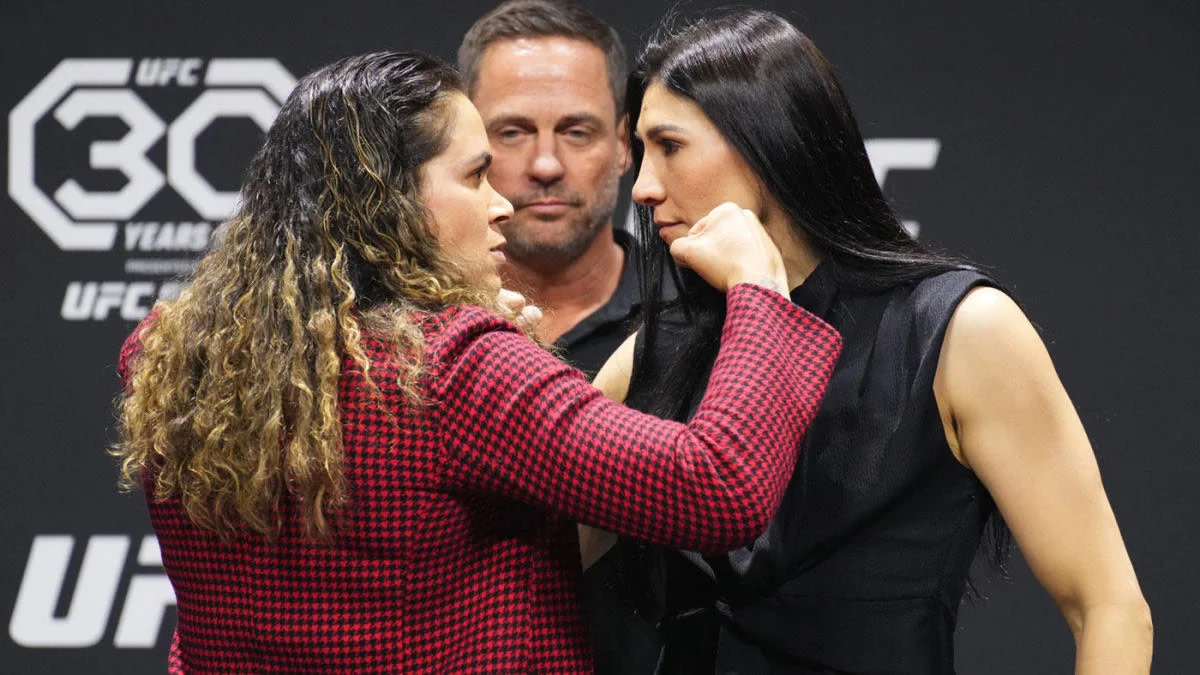 Amanda Nunes and Irene Aldana face off for the first time ahead of their UFC 289 title fight.