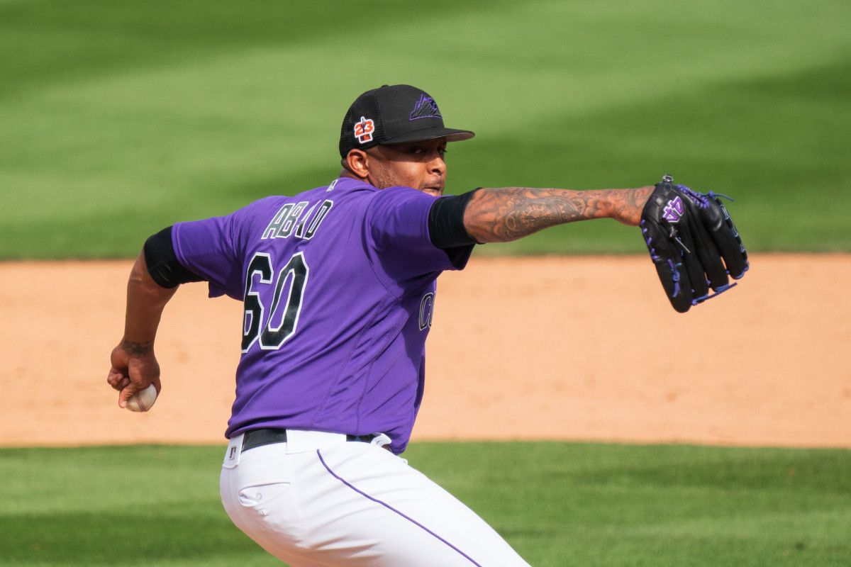 Colorado Rockies pitcher Fernando Abad on the mound in the ninth inning during a spring training game against the SF Giants. (2023)